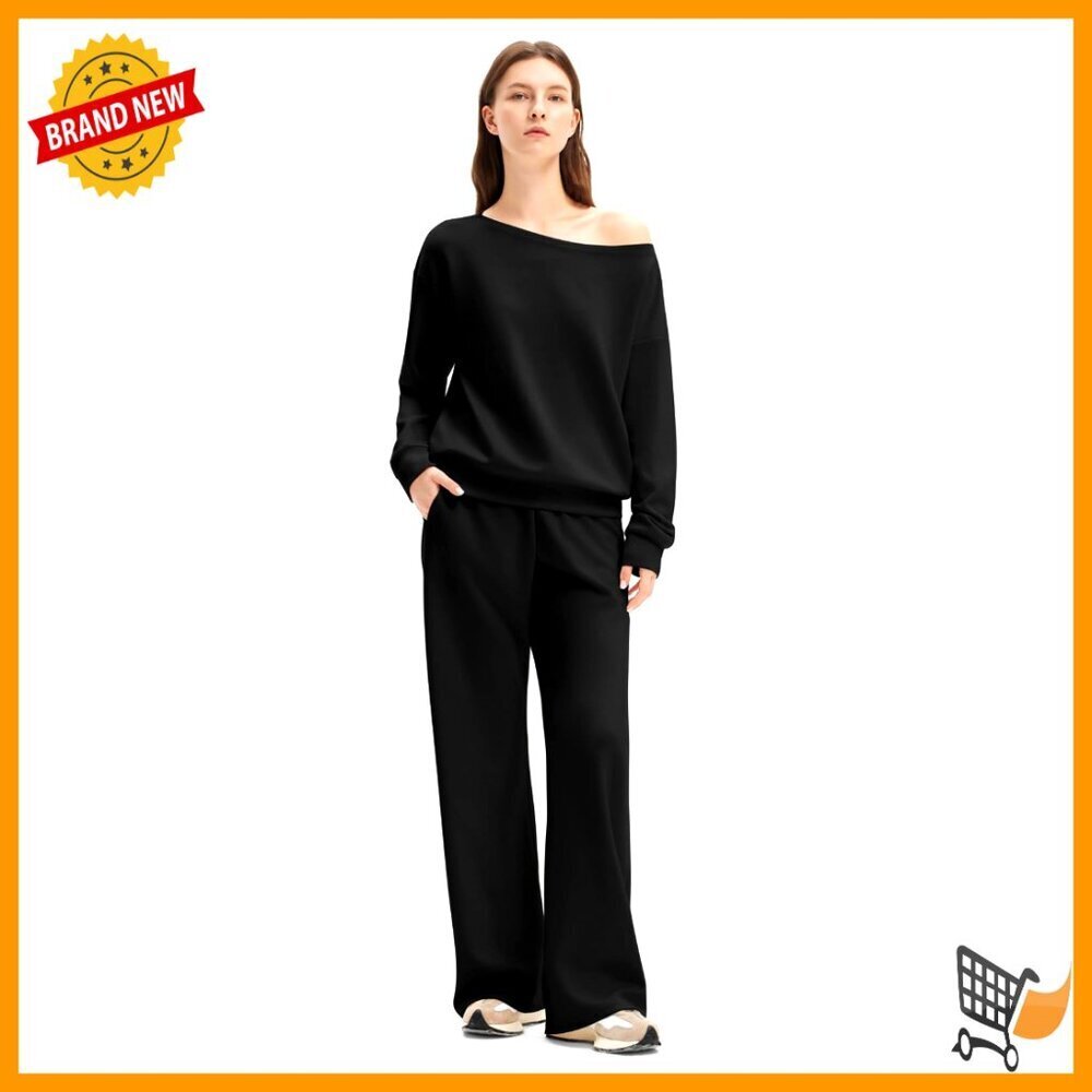 Off Shoulder Lounge Set Oversized Sweatshirt Wide Leg Sweatpants Modal Blend